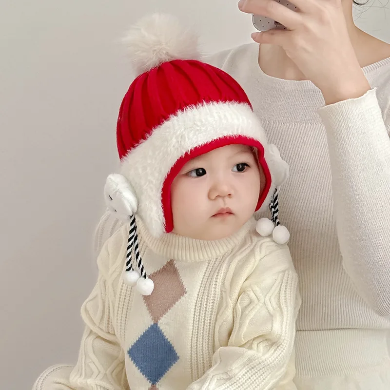 

Зимняя супер милая вязаная шапка с кошачьими ушками и защитой ушей, утолщенная для тепла, бесшовная, мягкая акриловая, ветрозащитная и морозостойкая