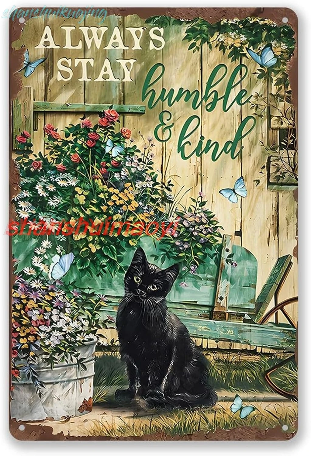 Vintage Black Cat Wall Decor, 8 x 12 inch Sturdy and Durable Aluminum Garden Sign FGDD sign