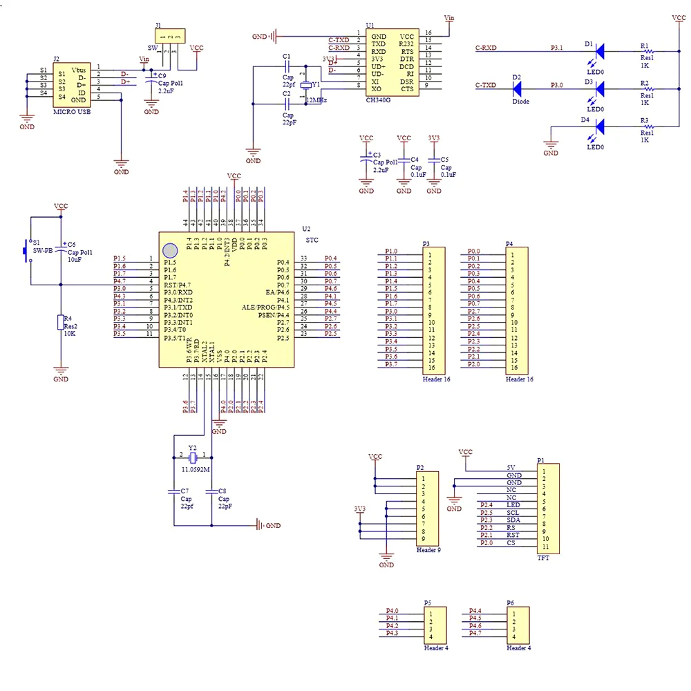 STC89C52RC płyta główna płyta modułu rozwojowego 51 mikrokontroler minimalny System MCU płytka edukacyjna podwójne porty szeregowe