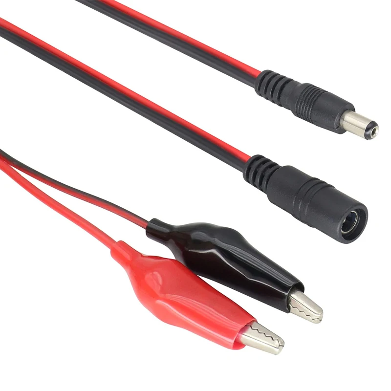 DC Plug to Clamp Test Ca-ble 12V DC Male/Female Jack to Alligator Clip Adapter DC5.5mmx2.1mm Cable with Double Alligator Clips
