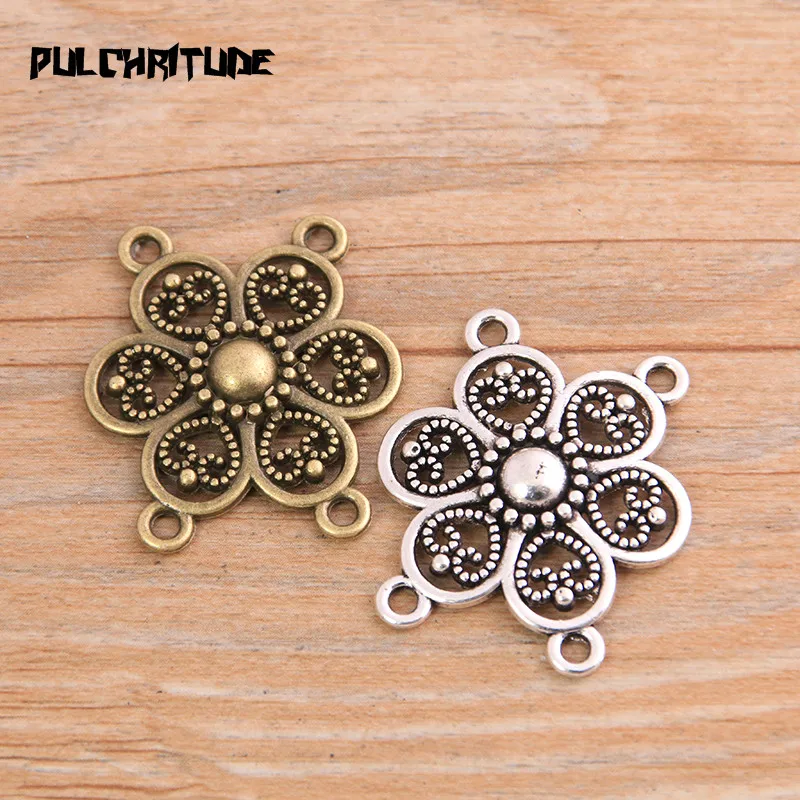 PULCHRITUDE 6pcs 27*30mm New Product Two Color Zinc Alloy Hollow Flower Porous Connectors Jewelry Making DIY Handmade Craft