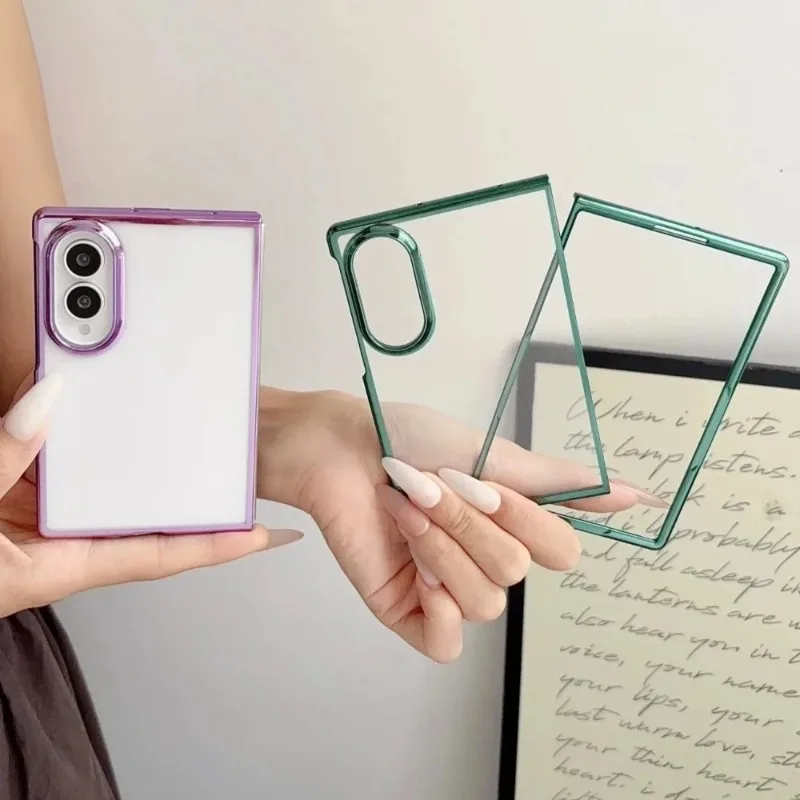 Luxuriöse transparente Hülle mit Metallbeschichtung für Samsung Galaxy Z Fold 8 Ultra 7 6 5 4 3, schlanke zweiteilige stoßfeste Abdeckung in Metallic-Farben