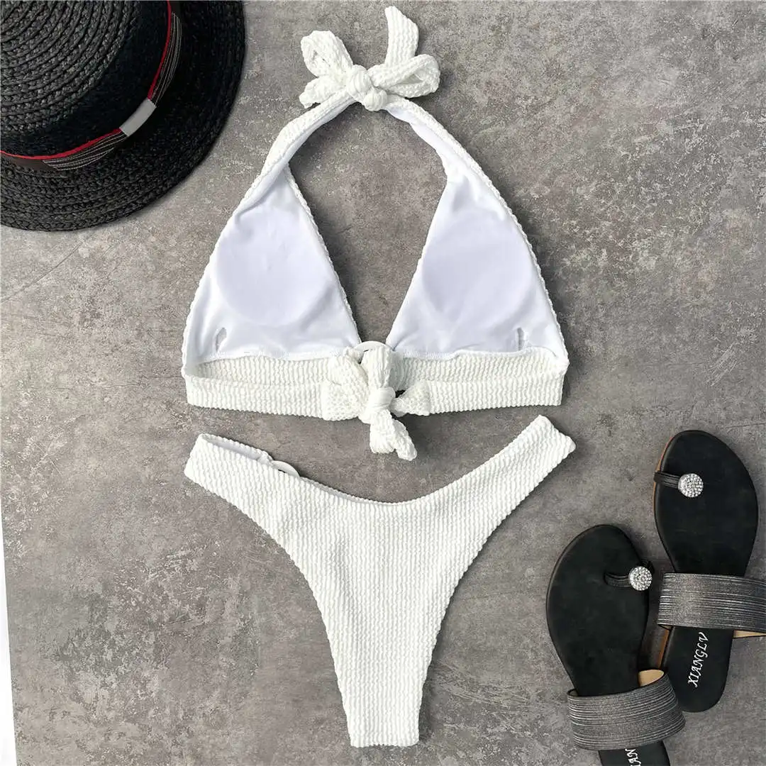 Halter Bikini mit Falten, Damen-Badeanzug, zweiteiliger Bikini-Set, brasilianischer Badeanzug, Badebekleidung, Modell V2922 – Detail 24