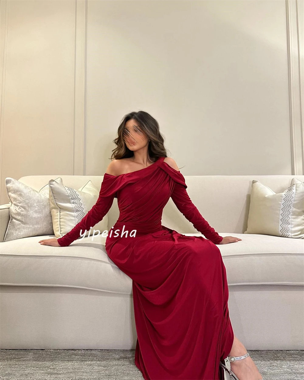 Customized Exquisite Sparkle Jersey Ruched Homecoming A-line Off-the-shoulder Bespoke Occasion Gown Long Dresses