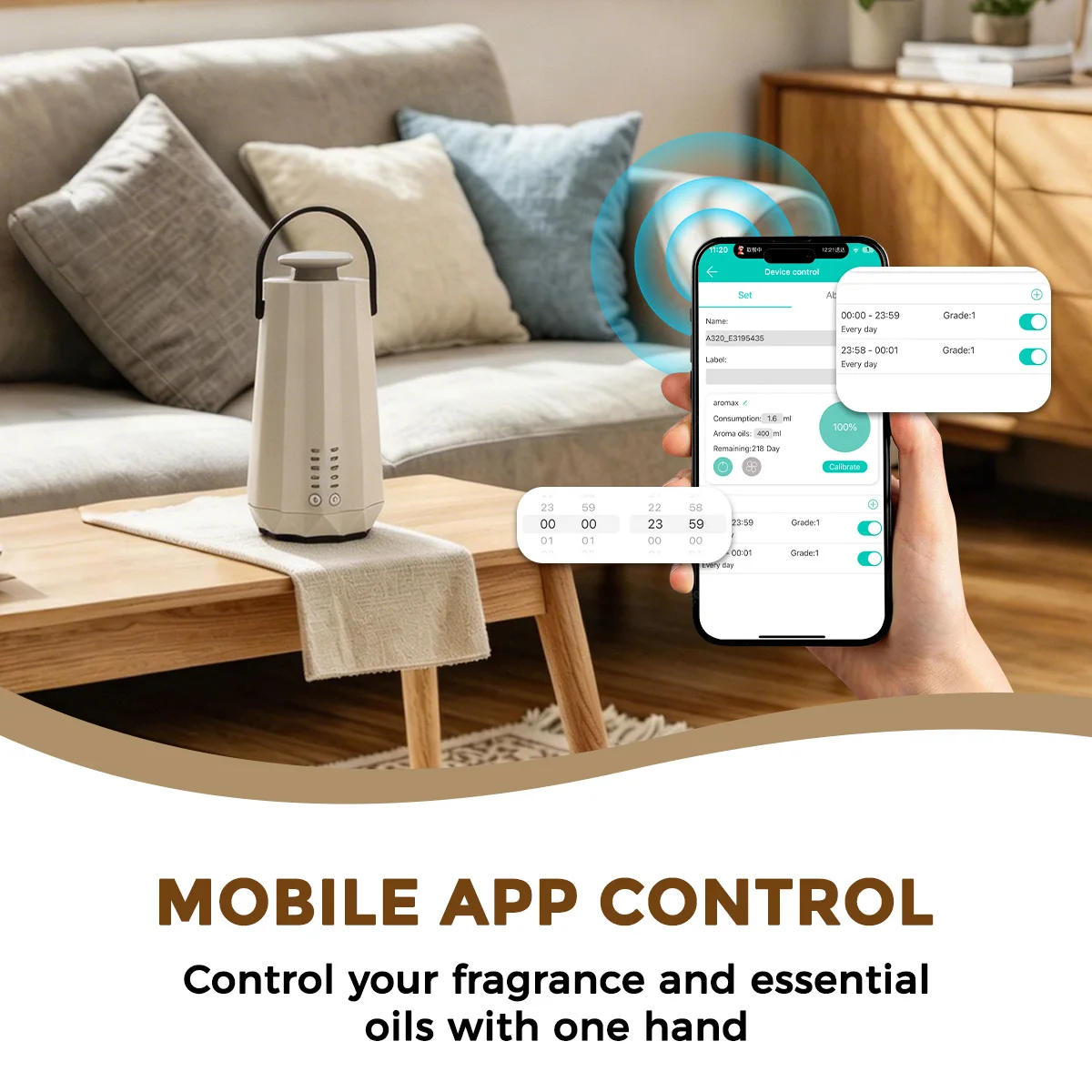 NAMSTE Portable Aromatherapy Diffuser 1200mAh Battery Essential Oil Diffuser Aroma Diffuser Machine Bluetooth Control Home New