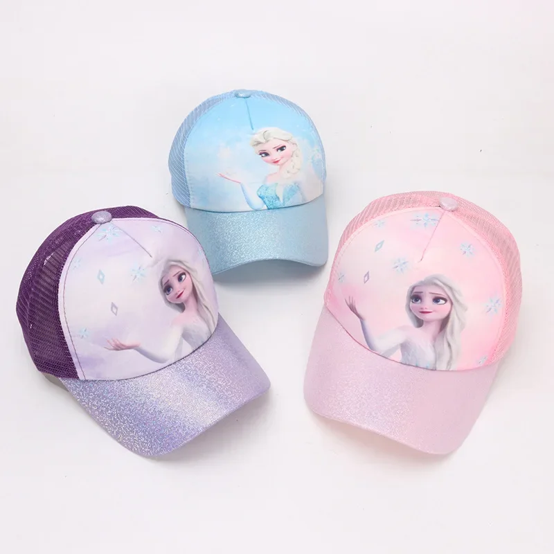 Disney Frozen Elsa Princess Children\'s Baseball Cap for Girls Hats Sunscreen Hat Cute Cartoon Breathable Mesh Surface Kids Caps