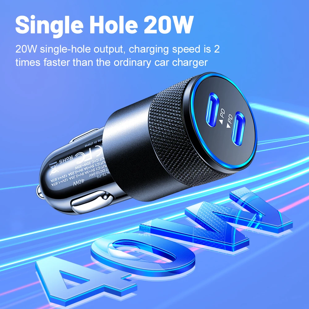 40W Dual PD Car Charger Adapter Fast Charging Type USB C Quick Charger in Car Mobile Phone for iPhone Xiaomi Samsung - náhled 3