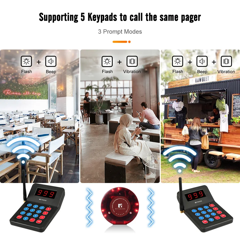 Imagem -03 - Restaurante Sistema Pager sem Fio Guest Quening Teclado 30 Coaster Receptor para Cafe Bar Food Truck Bbq Retekess-t119