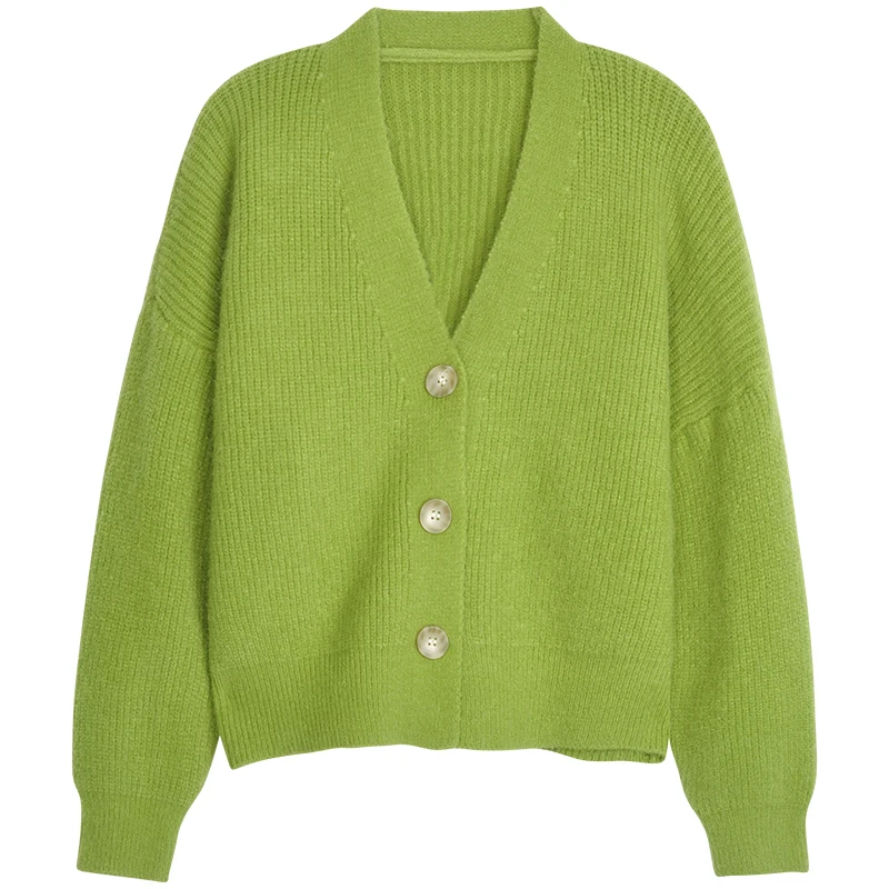 Cárdigan abierto de punto Beige claro para mujer, Top holgado con escote en V, Top dulce Sle largo hasta Sve ort, un solo botón