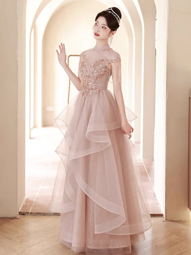 

Pink Evening Gown Lemondtajoes Faionable High Waist Midi Dr Vocal Art Exam Host Cany Annual Meeting Performance Dr