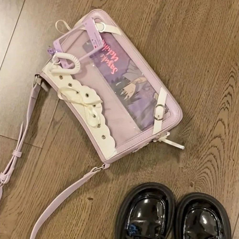 Simple Itabag Anime Small Food Size Lace Single Shoulder Bag Women Bow Knot Cute See-Through Basket Bag