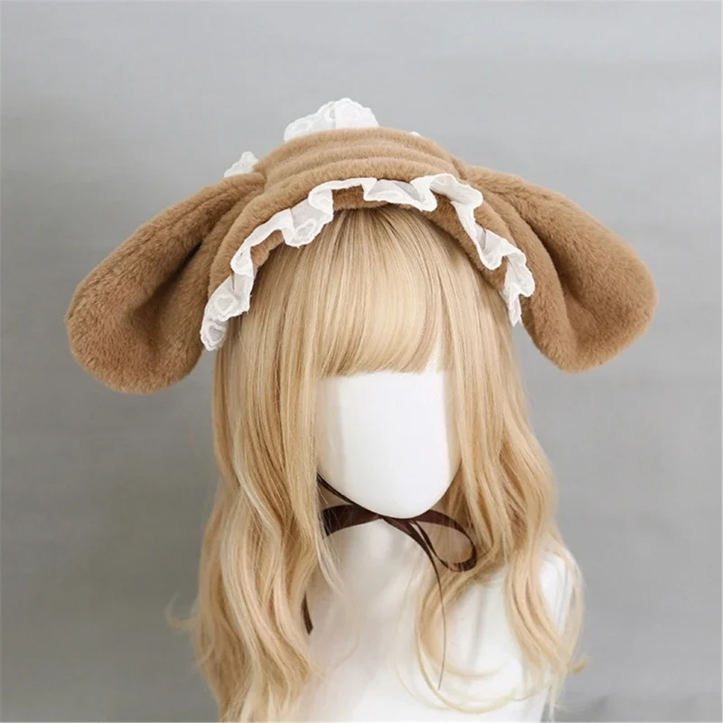 6 Colors Lace Animal Ear Headdress Plush Headband Party Cosplay Hair Accessories for Women Girls