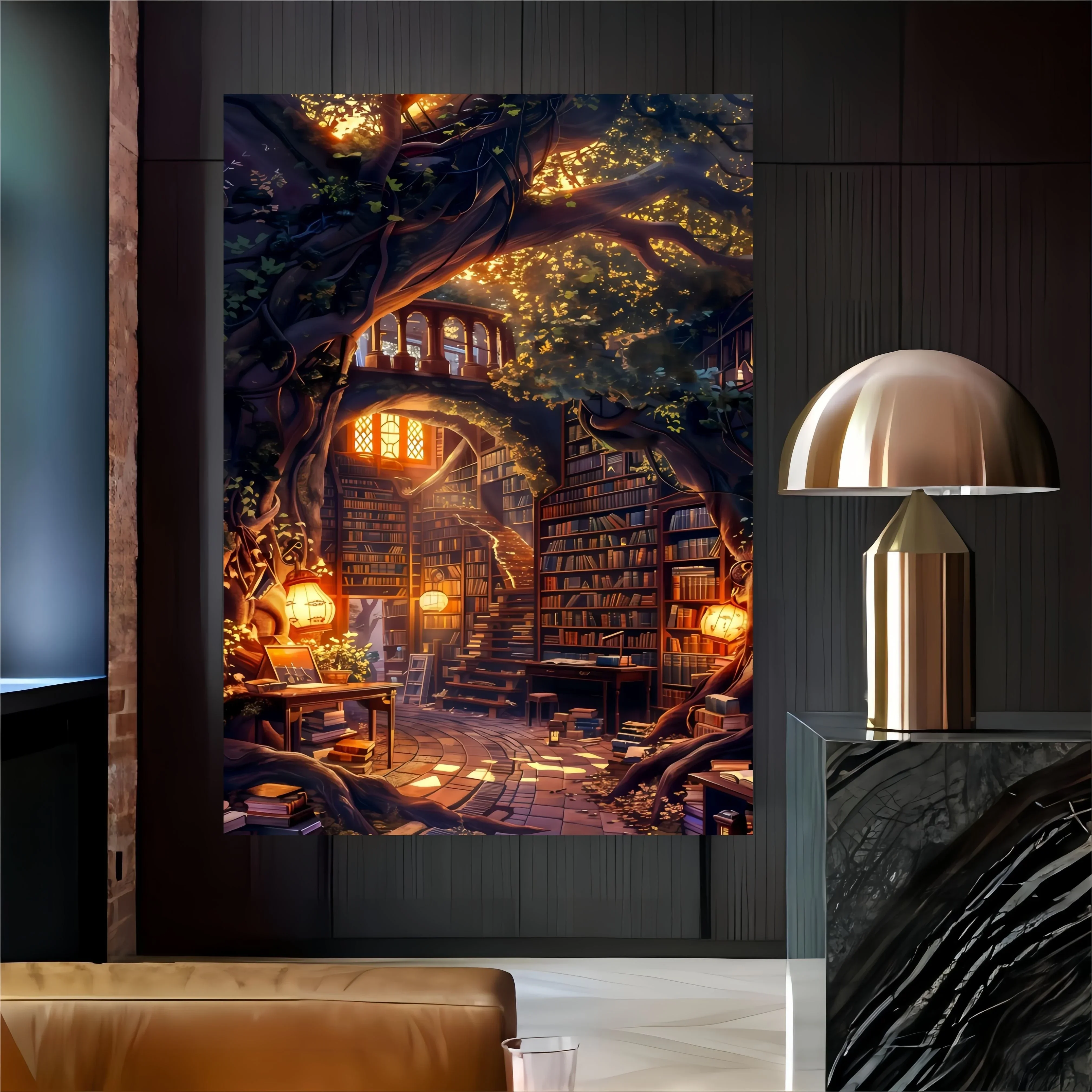 120/300/500/520/1000/1314 Pcs Bookshelf Under The Tree of Wisdom Jigsaw Puzzles for Gameroom Challenging Family Activity Game