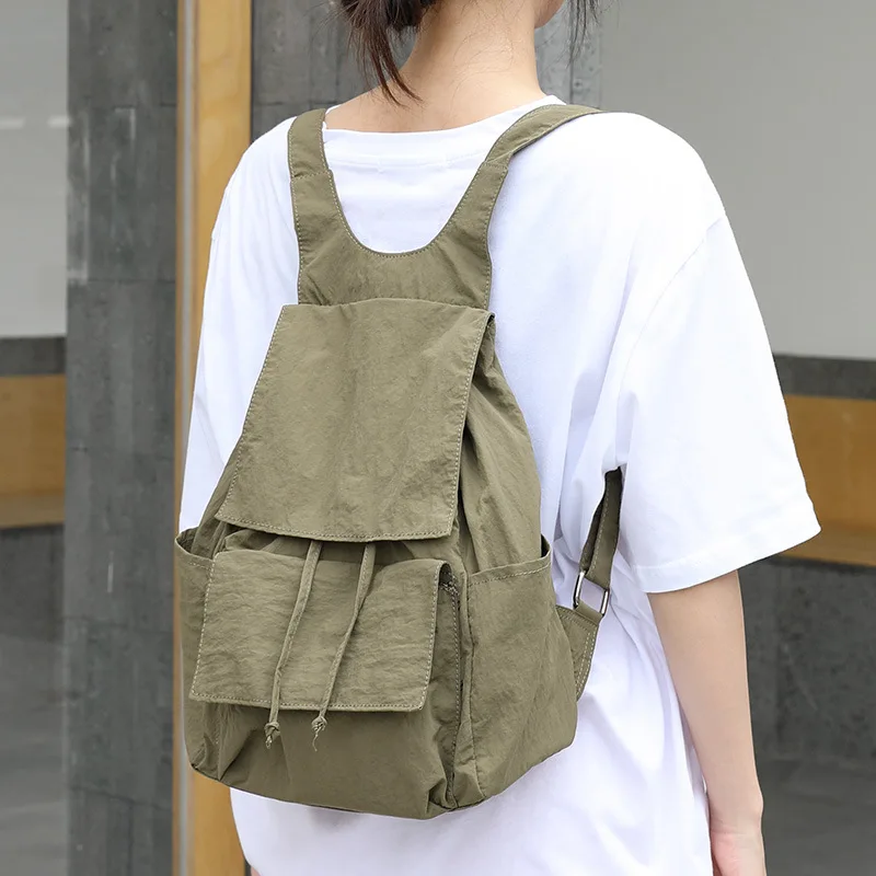 Zaino in Nylon stile coreano Casual piccola tasca con coulisse fresca borsa da viaggio per studenti tinta unita borsa da viaggio di grande capacità