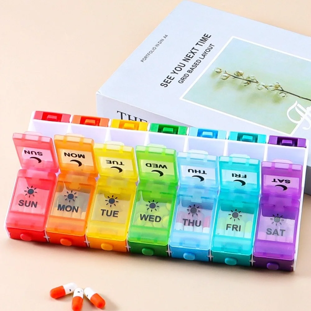 

New Hot Premuim Portable 7 Day Large Capacity Pill Organizer Box Daily Case Storage for Vitamin Dispenser Medicine Fish Oils