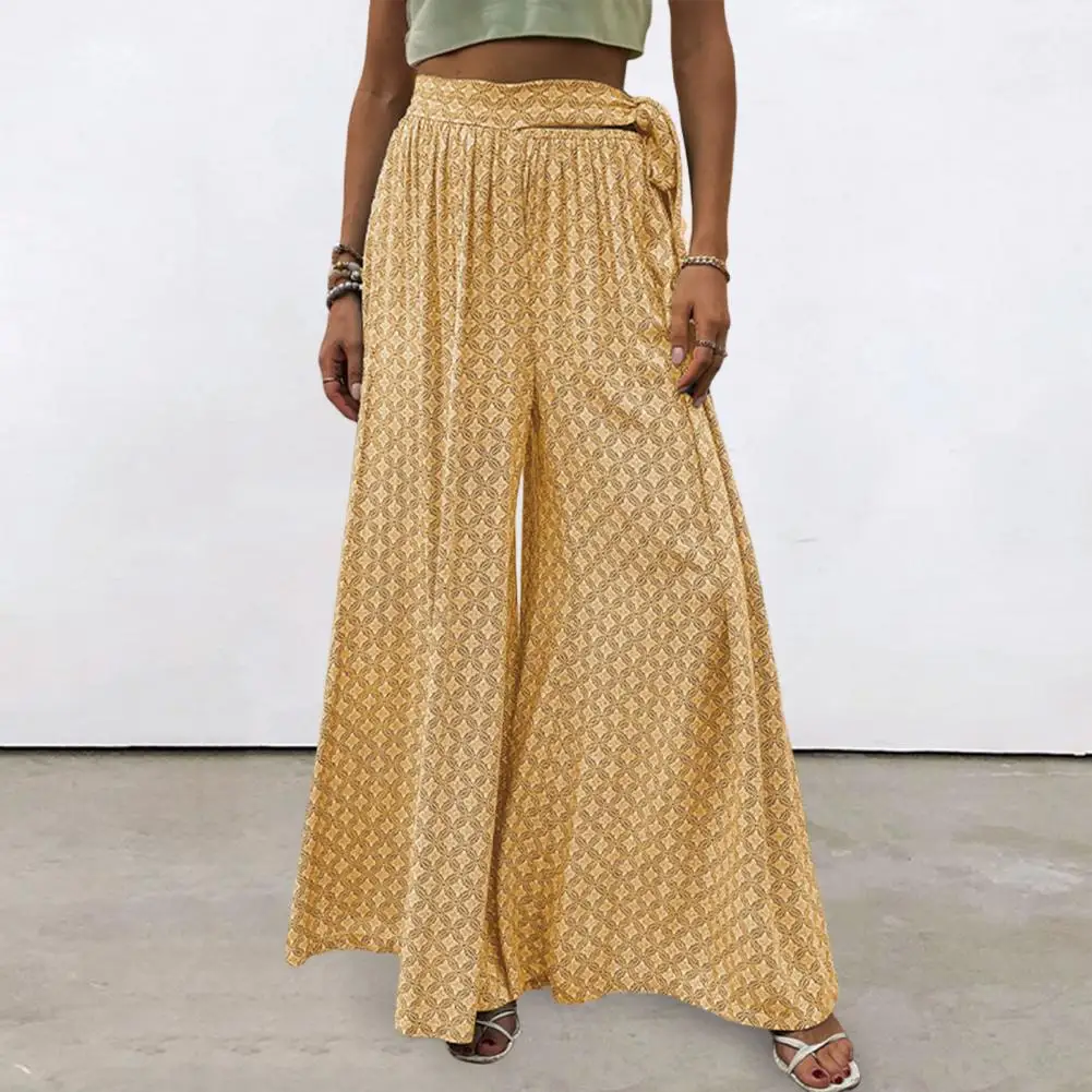 

High-waisted Pants Stylish Lace-up High Waist Culottes for Women Wide Leg A-line Trousers with Crotch Ankle Length Soft