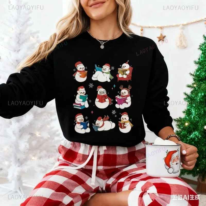 Weihnachts-Sweatshirt, Bibliothekar, Weihnachts-Hoodie, Schneemann, Bücher lesen, Sweatshirt, Buchliebhaber, Geschenk, Weihnachten, lustige Streetwear