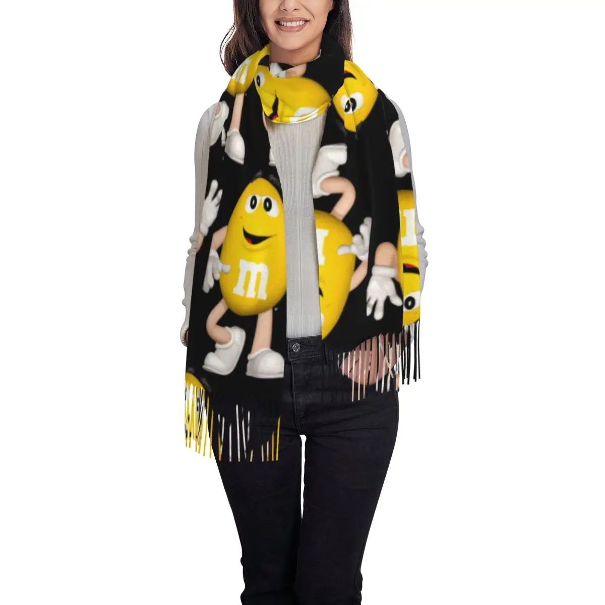 Candy M and M Chocolate Meme Scarf Tassel Scarves Women Soft Warm Shawls and Wraps Long Fall Winter Shawl Wrap