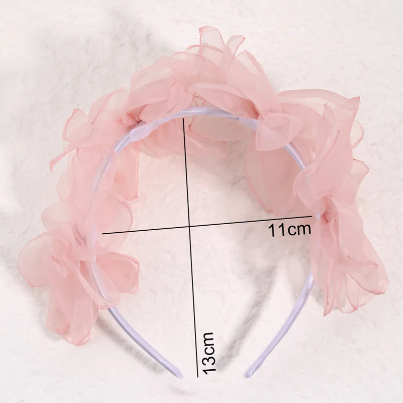 Fashion Mesh Flower Headband For Women Pink Girls Hairband Hair Hoop Kids Princess Headdress Hair Accessories Flower Headwear