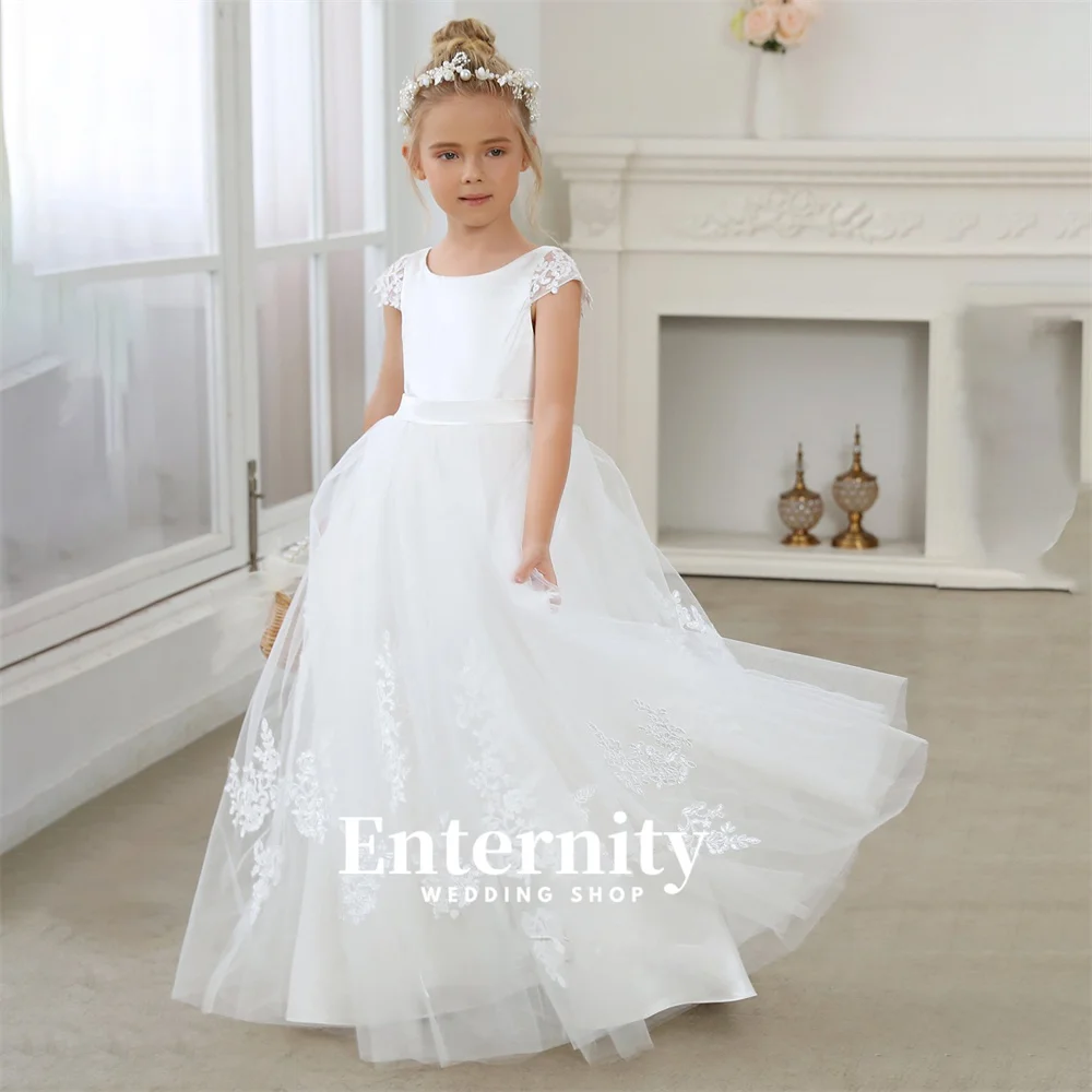 Flower Girl Dresses A Line Scoop Neck Boho Girls abiti eleganti abiti da sposa in pizzo di Tulle al pavimento Vestidos Para nias