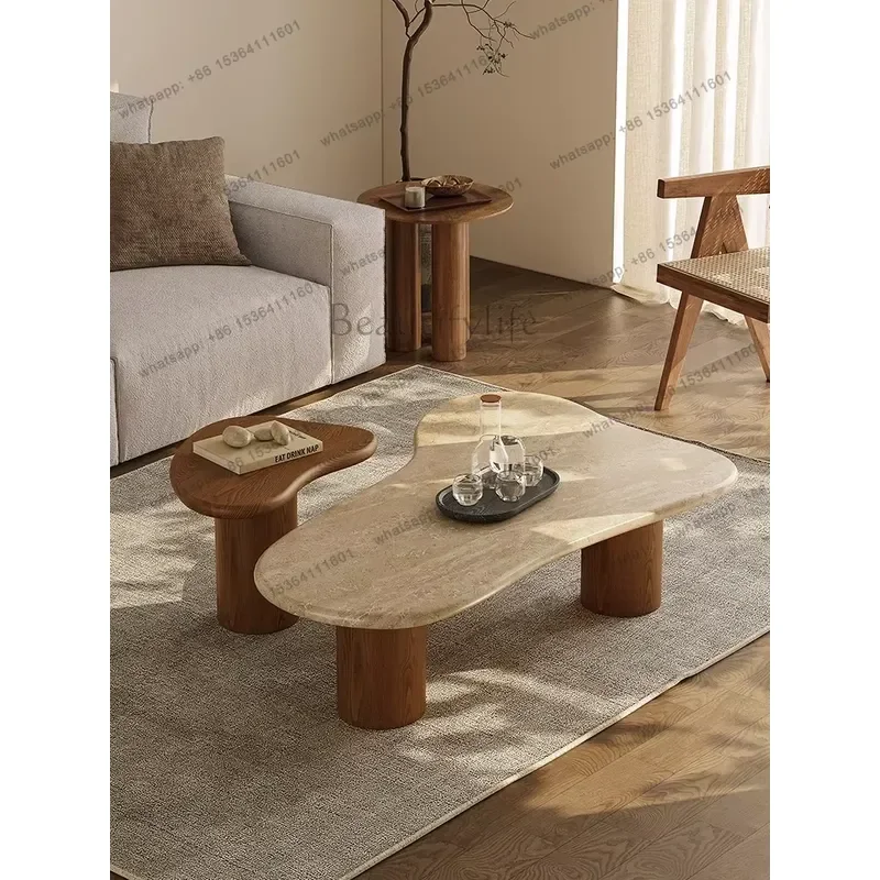 Retro Marble Coffee Table for Living Room Home Creative High End Stone Tea Table Combination