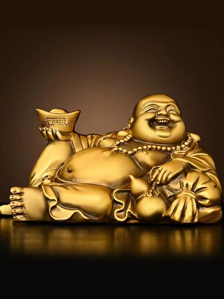 

Golden Resin Wealth Flows Over Sleeping Buddha Home Decoration Figurine Bring Good Luck