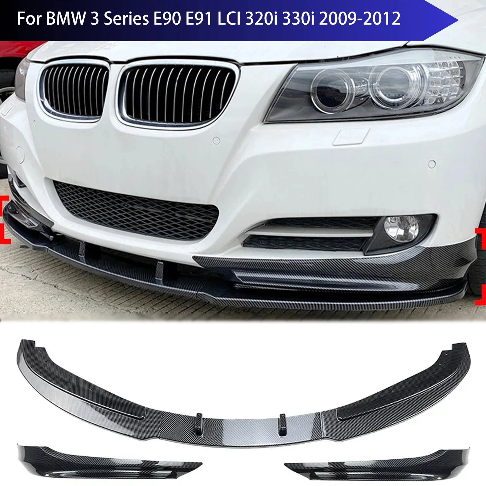 Front Bumper for BMW 3 Series E90 E91 LCI 320i 330i 2009-2012 Spoiler Splitter Bumper Canard Lip Splitter Front Bumper Surround