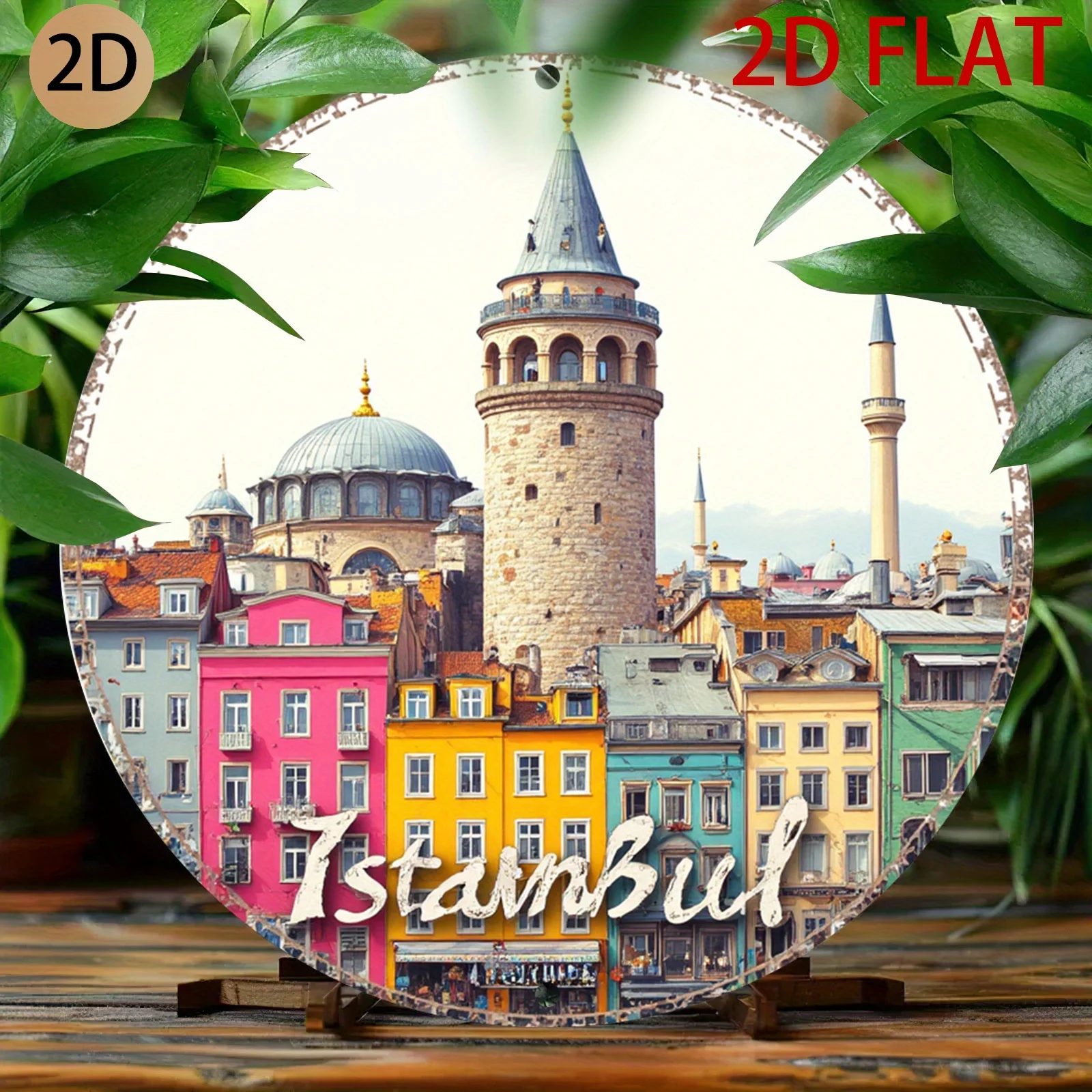 Istanbul Turkey Galata Tower Colorful Houses Vintage Metal Tin Sign Wall Art Decor