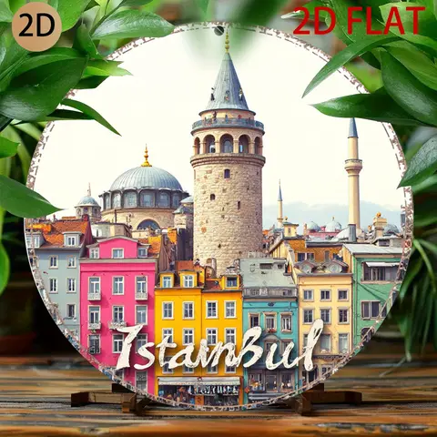 İstanbul Türkiye Galata Kulesi Renkli Evler Vintage Metal Tabela Duvar Sanatı Dekoru