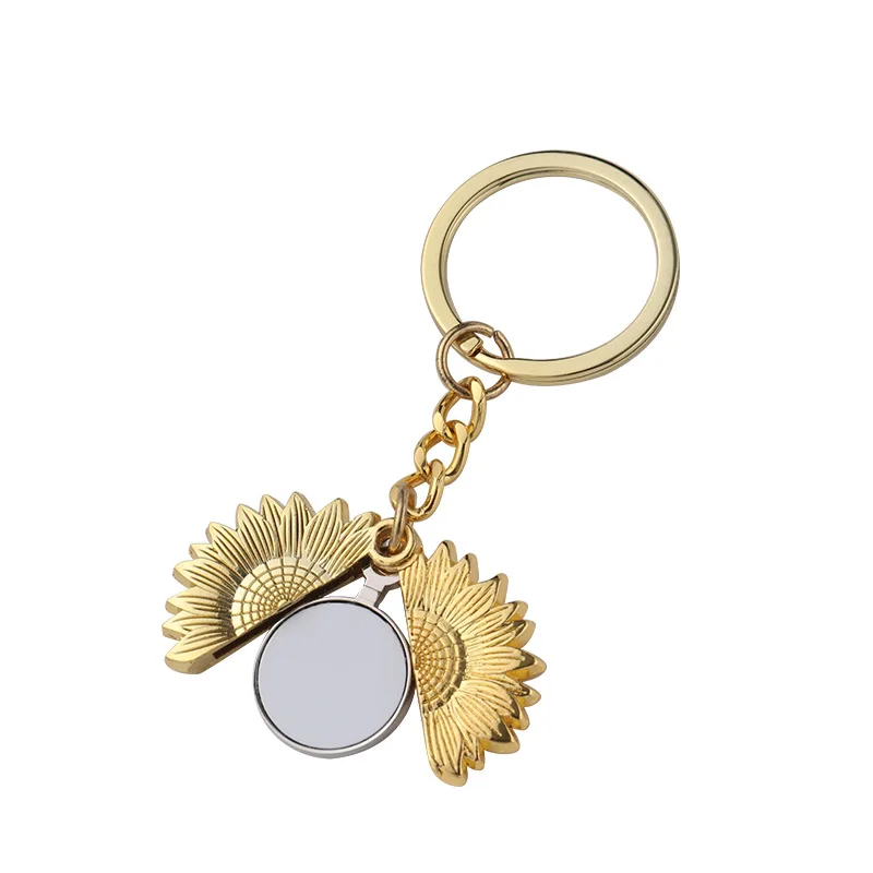 Free shipping 40 Pcs/Lot Sublimation Blanks Metal Sunflower Keychain With Keyrings For Custom Gifts