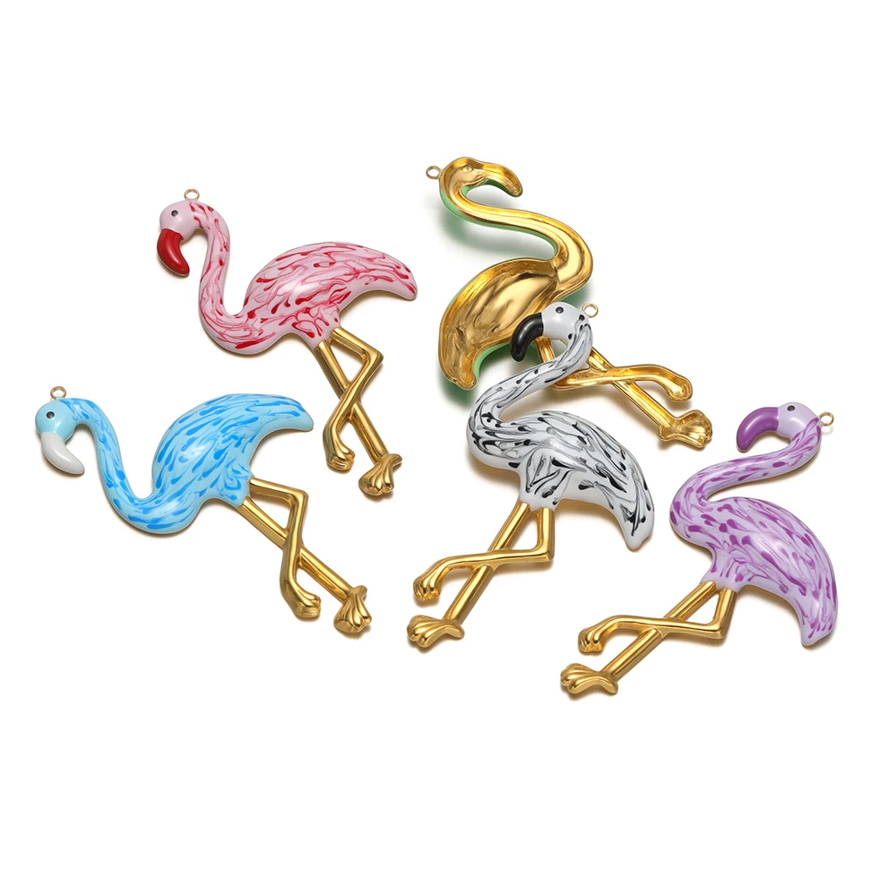 2 قطعة 304 الفولاذ المقاوم للصدأ المينا فلامنغو السحر قلادة ذهبية قاعدة ل القلائد أقراط لوازم الحرف والمجوهرات DIY بها بنفسك صنع السائبة