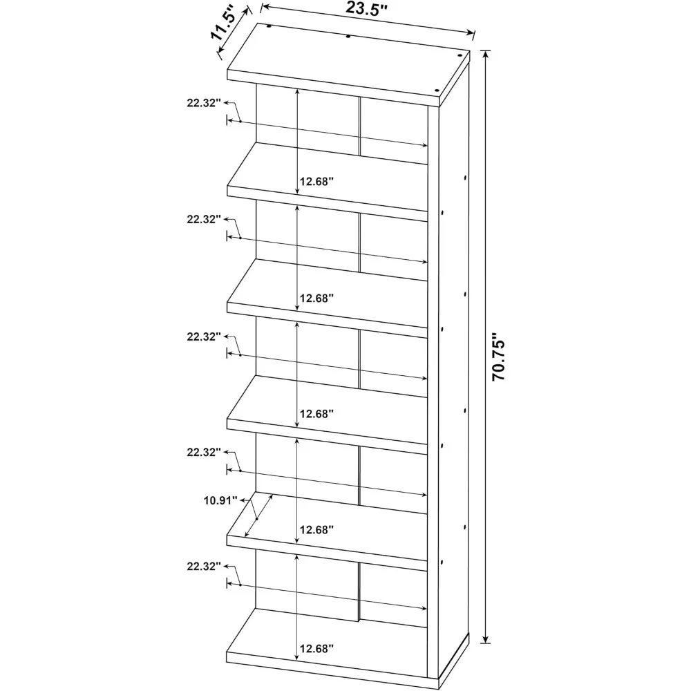 Bibliothèque modulaire en bois à 5 étagères pour le bureau à domicile, étagères exposées, style transitionnel, meubles de salon