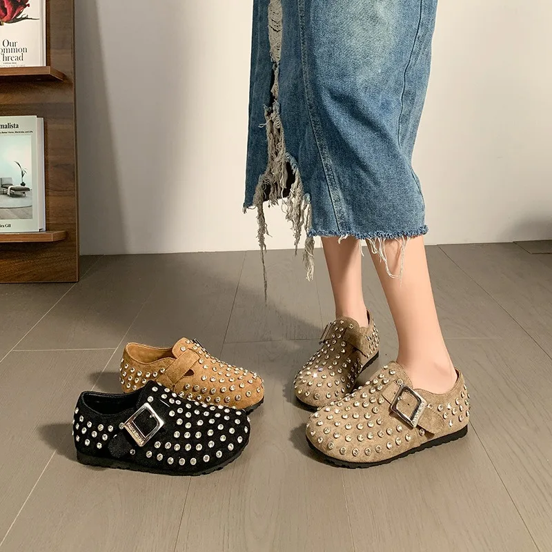 New Rhinestone Plush Warm Soft Soled Single Shoe Fashion Autumn Winter All Inclusive Casual Commuting Ballet Flat Women Shoes 43 image 6