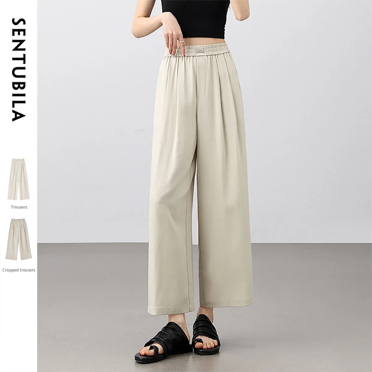 Spodnie damskie SENTUBILA, proste, na wiosnę i lato 2026, luźne, jednolite, z elastyczną talią, z zakładkami, kieszeniami, oddychające, model 152K57020