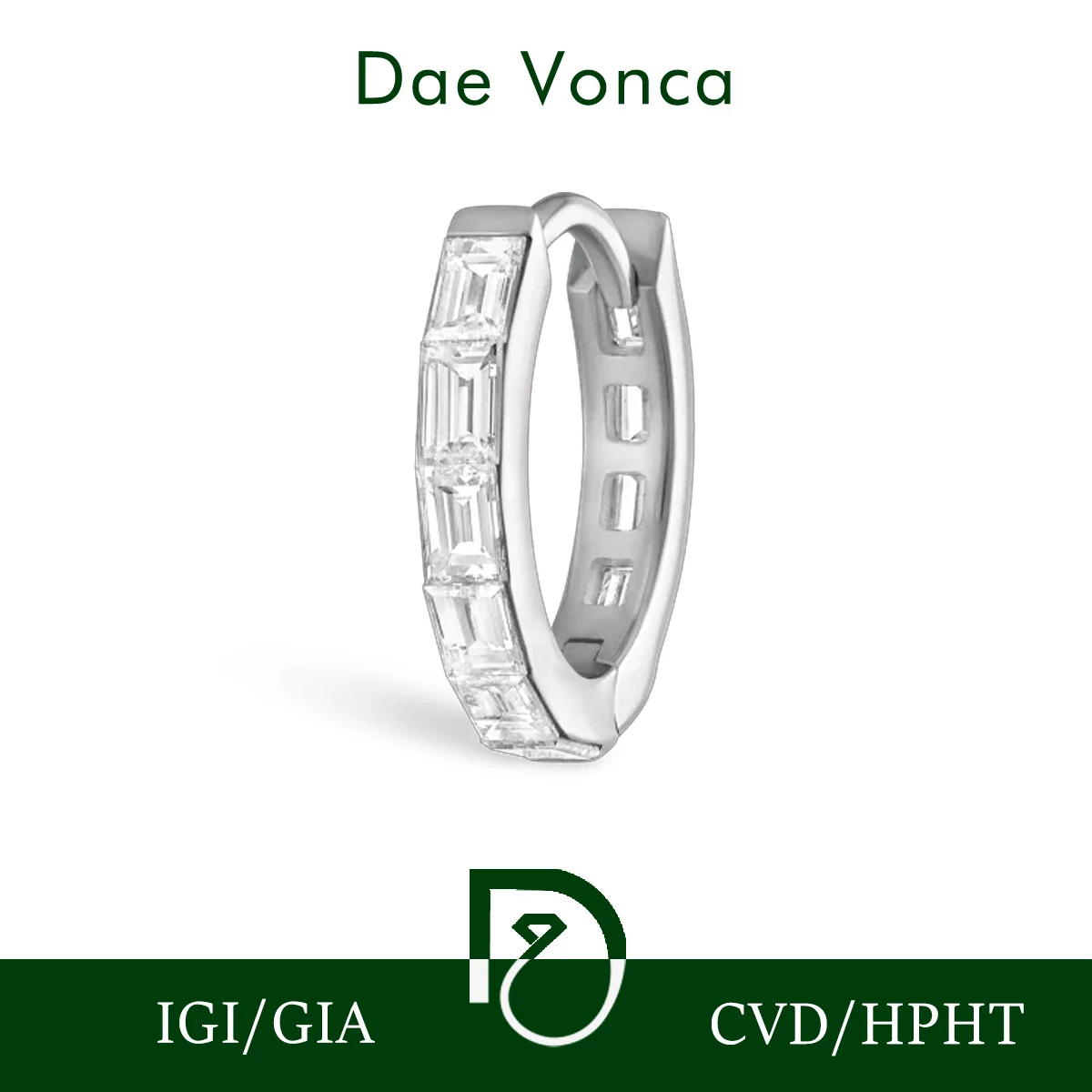 

Серьги-кольца с невидимой закрепкой бриллиантов багетной огранки, кольцо из цельного золота 9K/14K/18K с CVD/HPHT бриллиантами, одинарные, для женщин и мужчин.