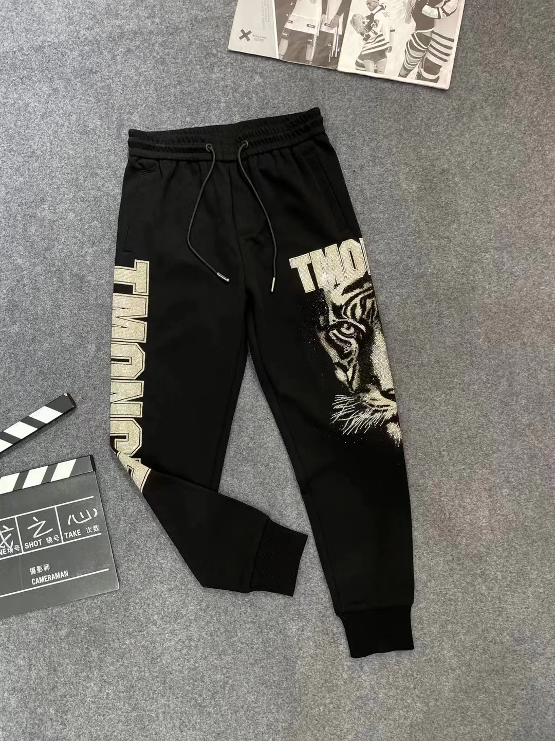 Fashion Trend Heavy Rhinestone Round Neck Sweatshirt 2025 Spring New Light Luxury Loose Casual Pullover Sweatshirt Set for Men