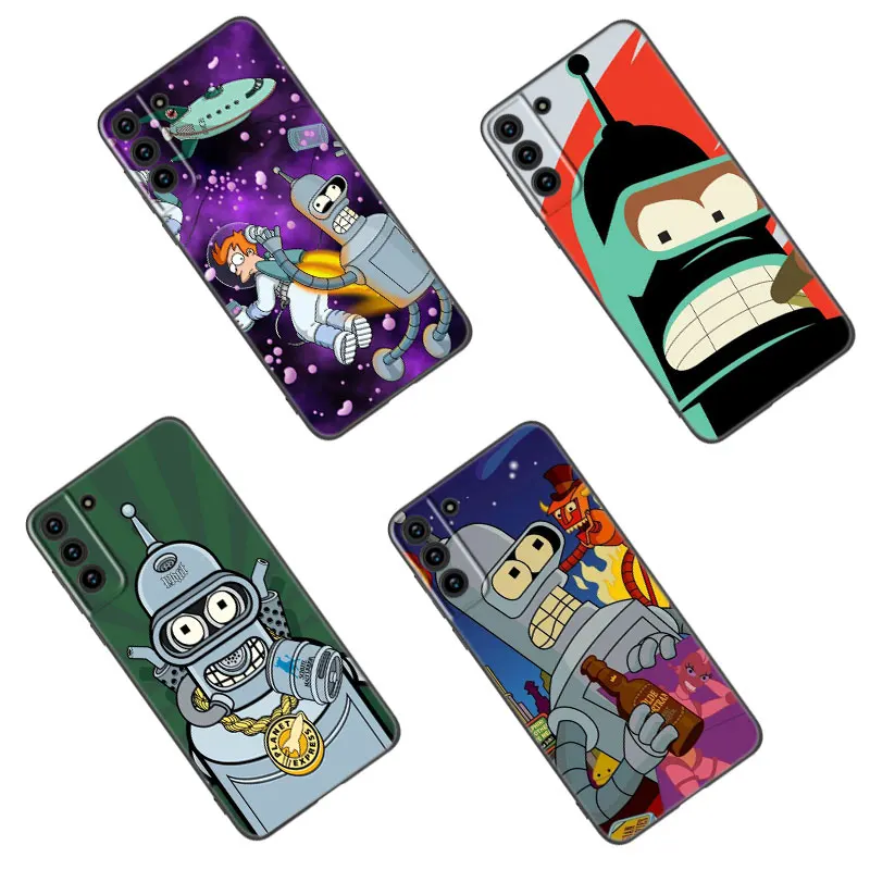 Cartoon Futurama Bender Black Silicone Phone Case For Samsung Galaxy S23 S21 S20 FE S24 S22 Ultra S10E S10 S9 S8 Plus