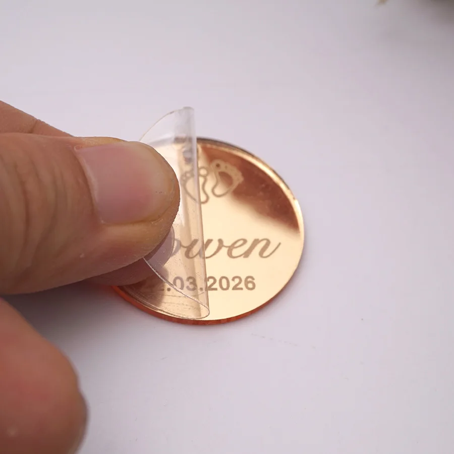 Personalisierter Spiegel-Acryl-Babyanhänger mit Namen, Geburtstagsgeschenk, runder Hängeanhänger, Gold, Silber, Roségold, Party-Dekoration – Detail 5