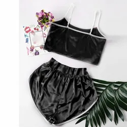 Loose Pajamas Two-piece Suits Cute Black Sexy Fashion Sleepwear Sleeveless Sling Tops And Casual Shorts Nightwear Sets