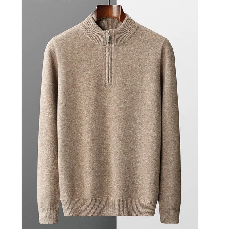 Super Soft Cashmere Sweater Men's Fit Half Zipper Turtlenecks Sweater Wool Warm Knitted Shirt Business Casual Underlay