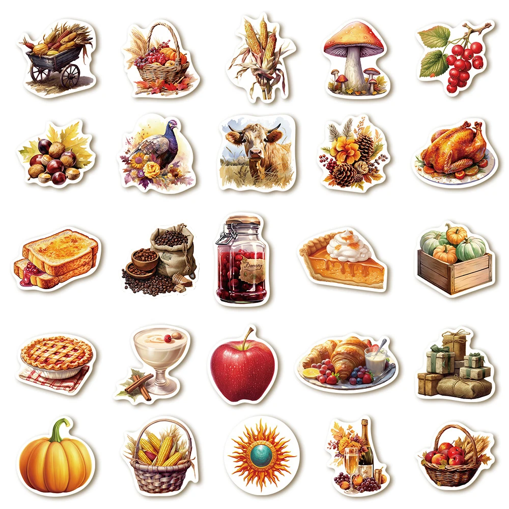 10/30/50pcs Vintage Autumn Thanksgiving Day Graffiti Stickers Decals Laptop Phone Luggage Guitar Waterproof Sticker Kids Toys