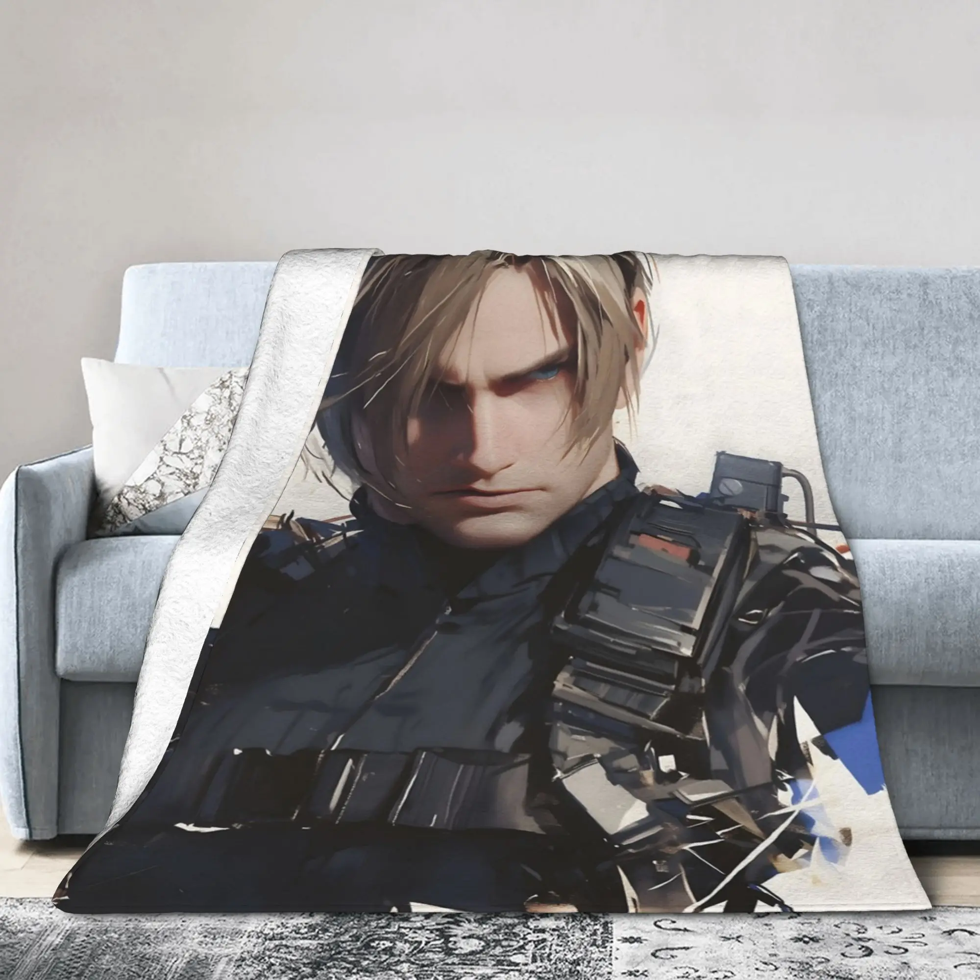 Leon S. Kennedy Residents Evils Blanket Flannel  Winter  Breathable Warm Throw Blankets for Bed Office Bedspreads