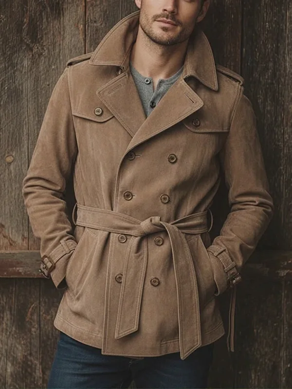 

Autumn Winter Men's Tailored Suit Coat Long Lapel Pure Color Belted Casual Classic Sle Faionable Youth lin Outerwear