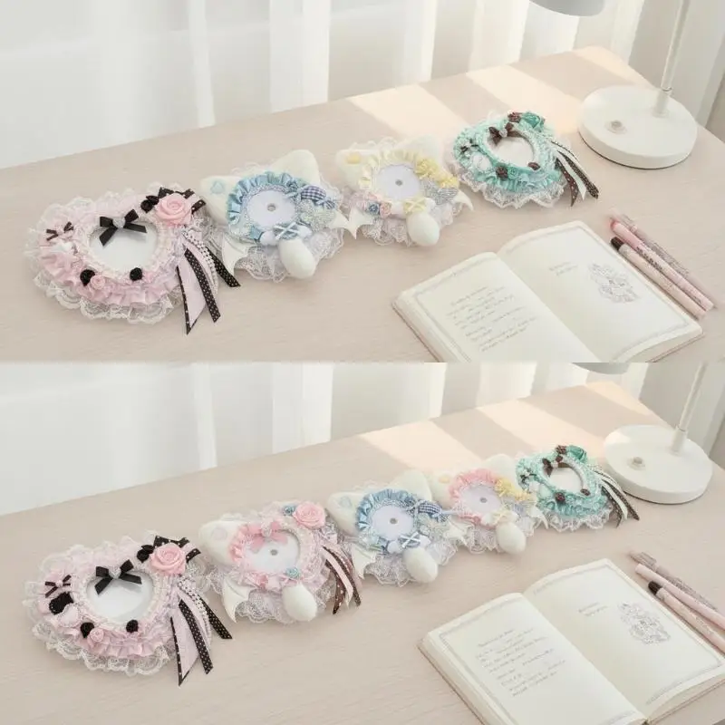Handmade Lace Bow Rose Card Holder, Heart Badge Holder, DIY Y2K Ita Bag Decoration Accessories for Idol Photocard Display