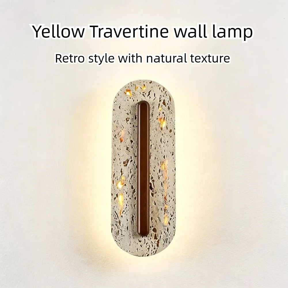 Travertine Wall Sconce Natural Stone Wall Lamp Home Bedroom Living Room Bedside Dining Room Kitchen Wabi Sabi LED Wall Lighting