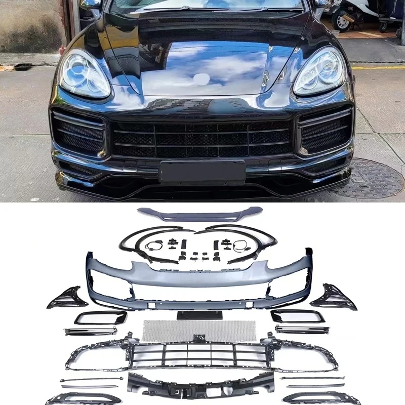 For Porsche Cayenne 958 958.2 Change To 9YA 9Y0 2015-2017 Turbo Style PP Front Bumper Wheel Eyebrows LED Daylights