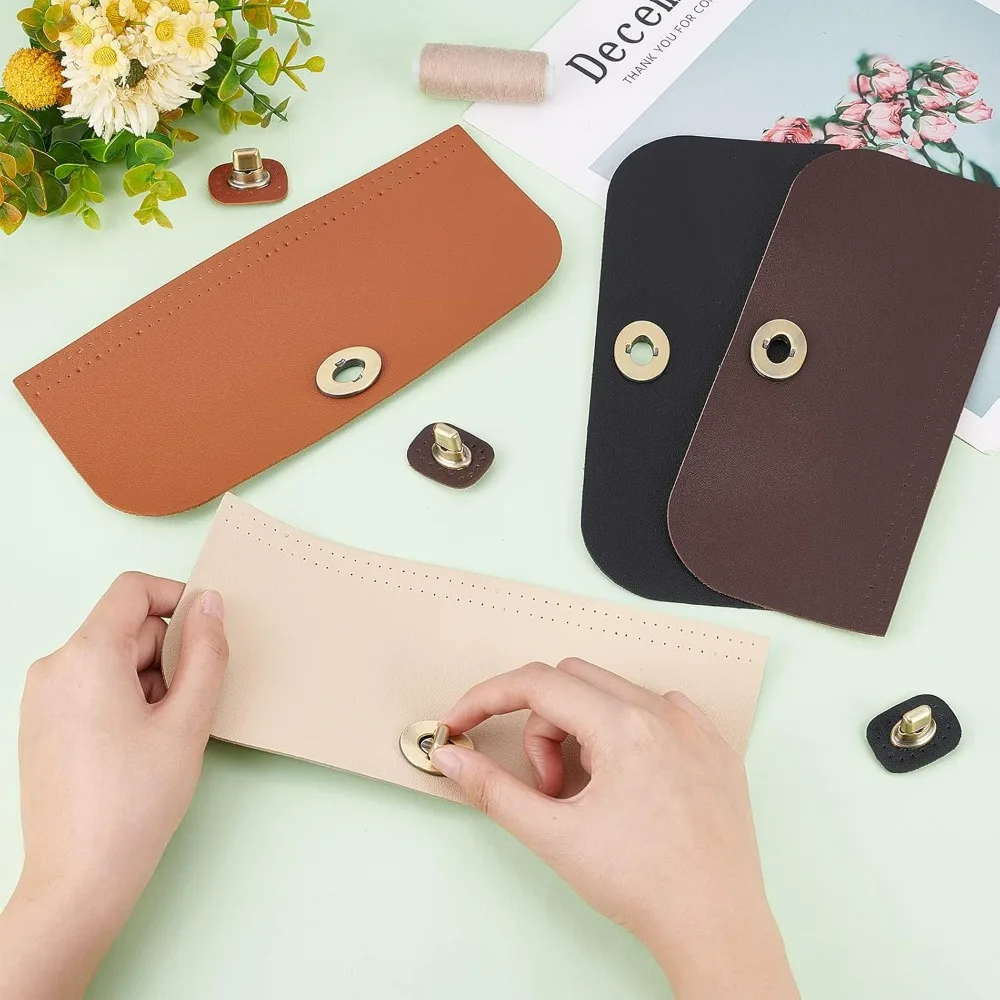 4pcs Bag Flip Cover 9 x 4 Inch PU Imitation Leather Bag Cover Sew on Faux Leather Tab Closure with Antique Bronze Alloy Buckle