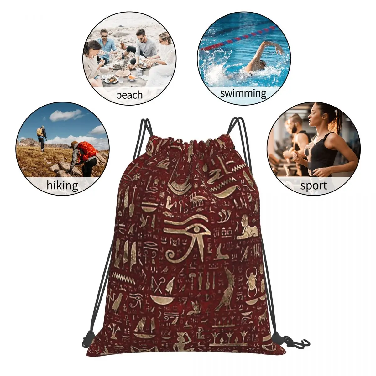 Ancient Egyptian Hieroglyphs Backpacks Multi-function Portable Drawstring Bundle Pocket Sports Bag Book Bags For Travel School