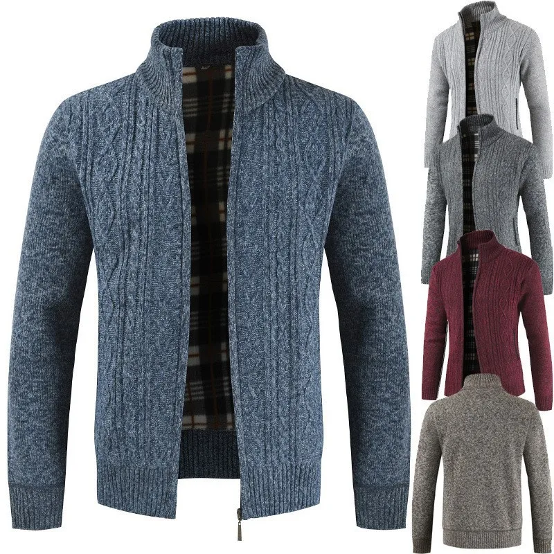 Autumn Winter New Fashion Men's Casual Trendy American Vintage Zipper Knitted Coat Slim Stand Collar Thicken Sweaters Streetwear