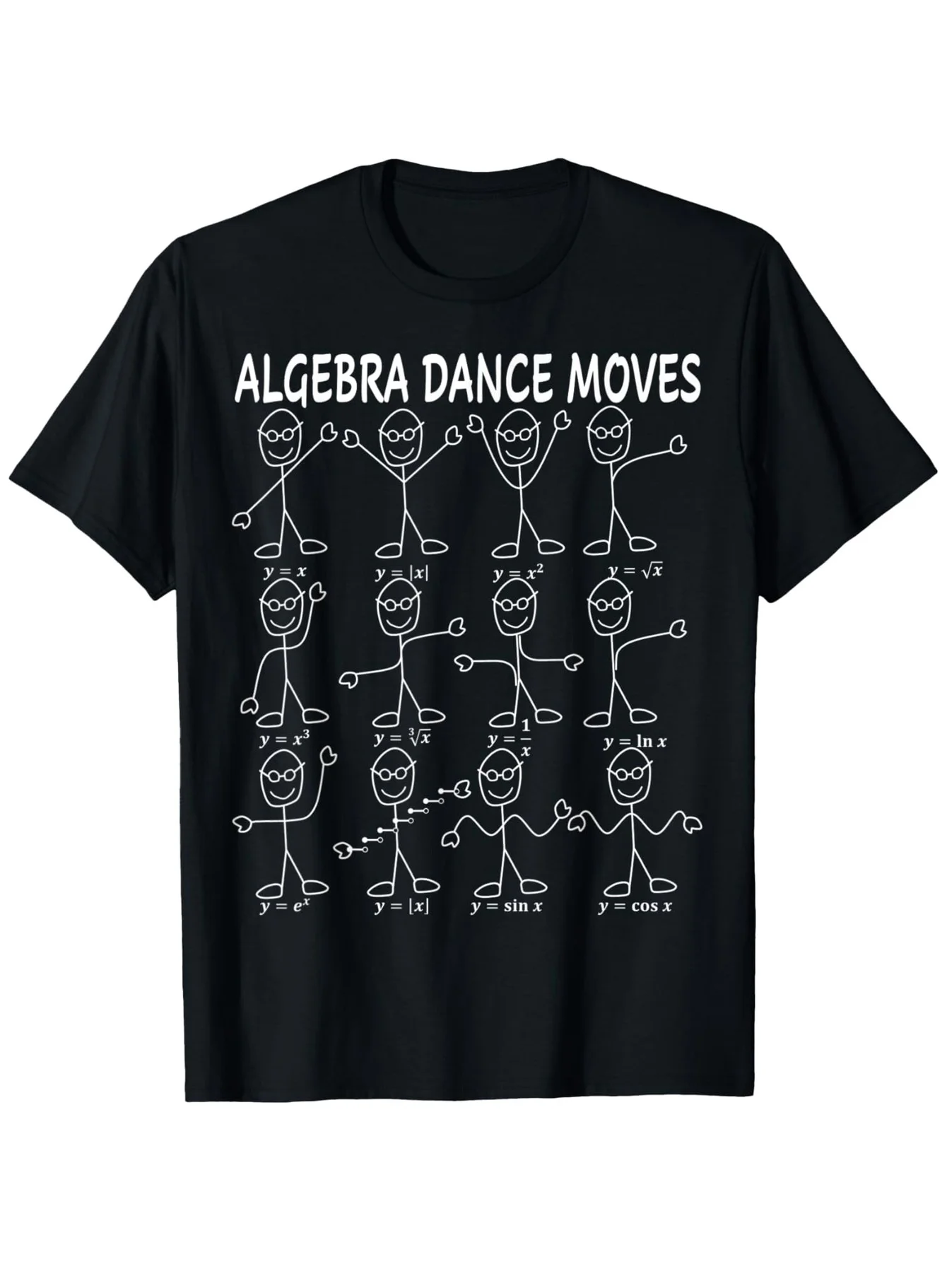 Funny Algebra Dance Moves Graphic T-Shirt - 100% Cotton, Round Neck, Short Sleeve, Black with White Print - Perfect Gift for Tea
